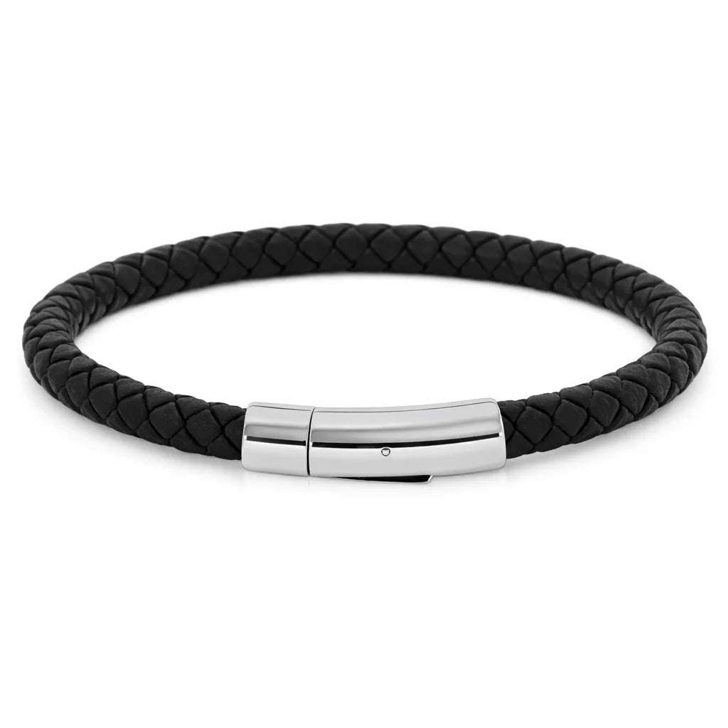 Flettet Læderarmbånd Sort