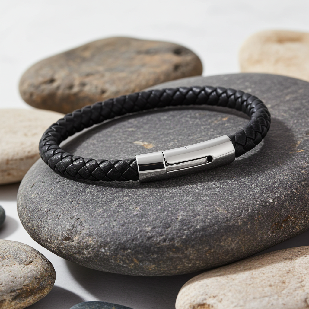 Flettet Læderarmbånd Sort