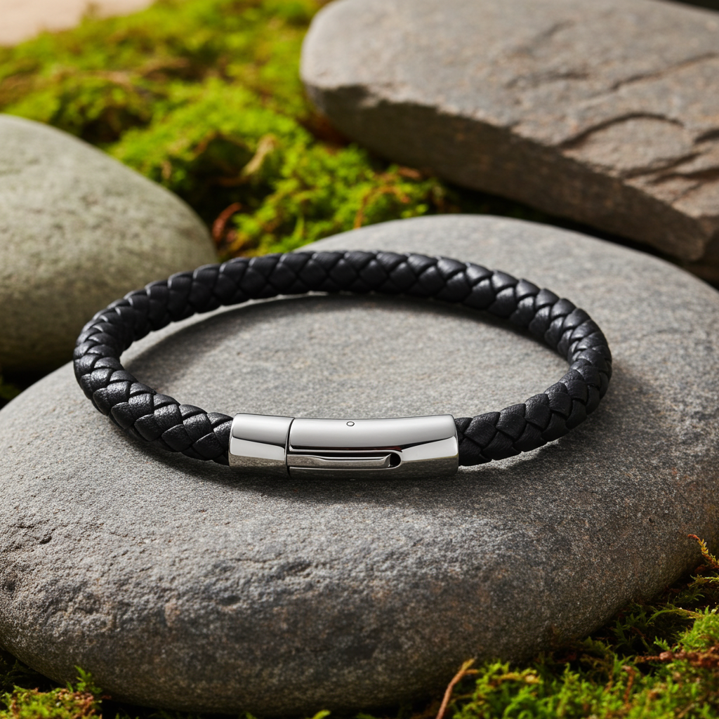 Flettet Læderarmbånd Sort