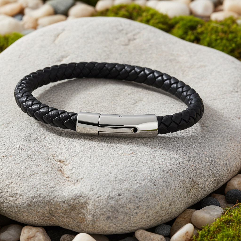 Flettet Læderarmbånd Sort