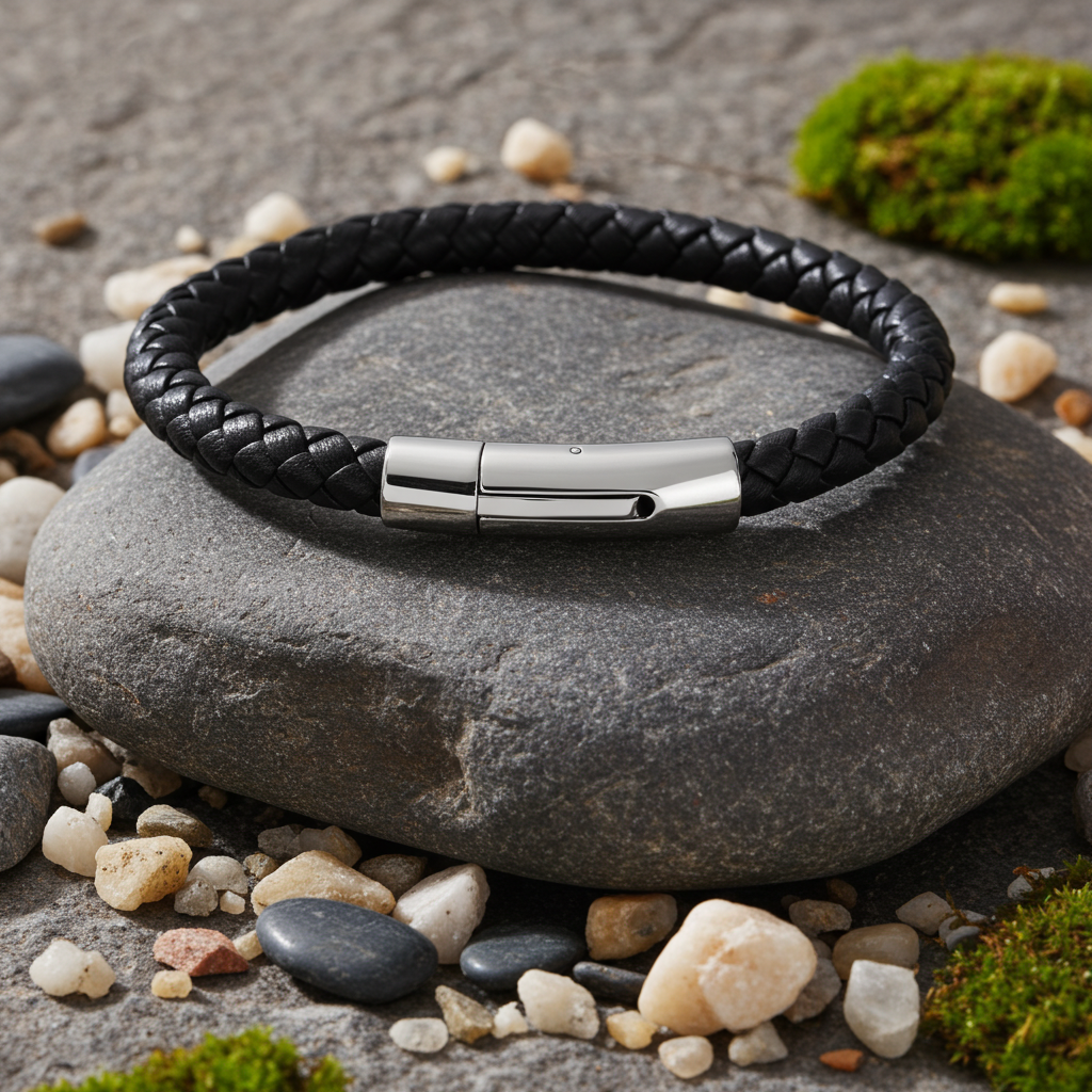 Flettet Læderarmbånd Sort