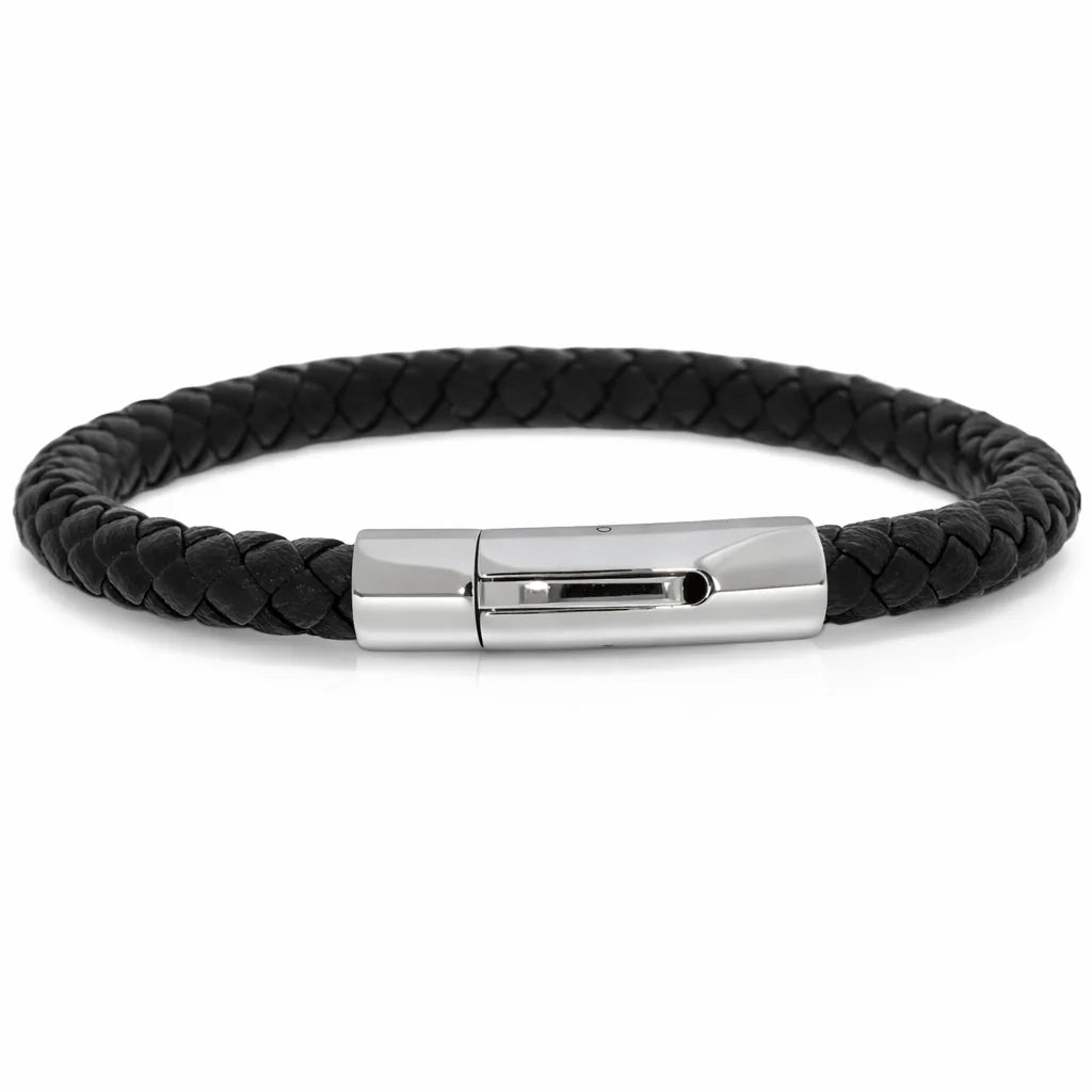 Flettet Læderarmbånd Sort