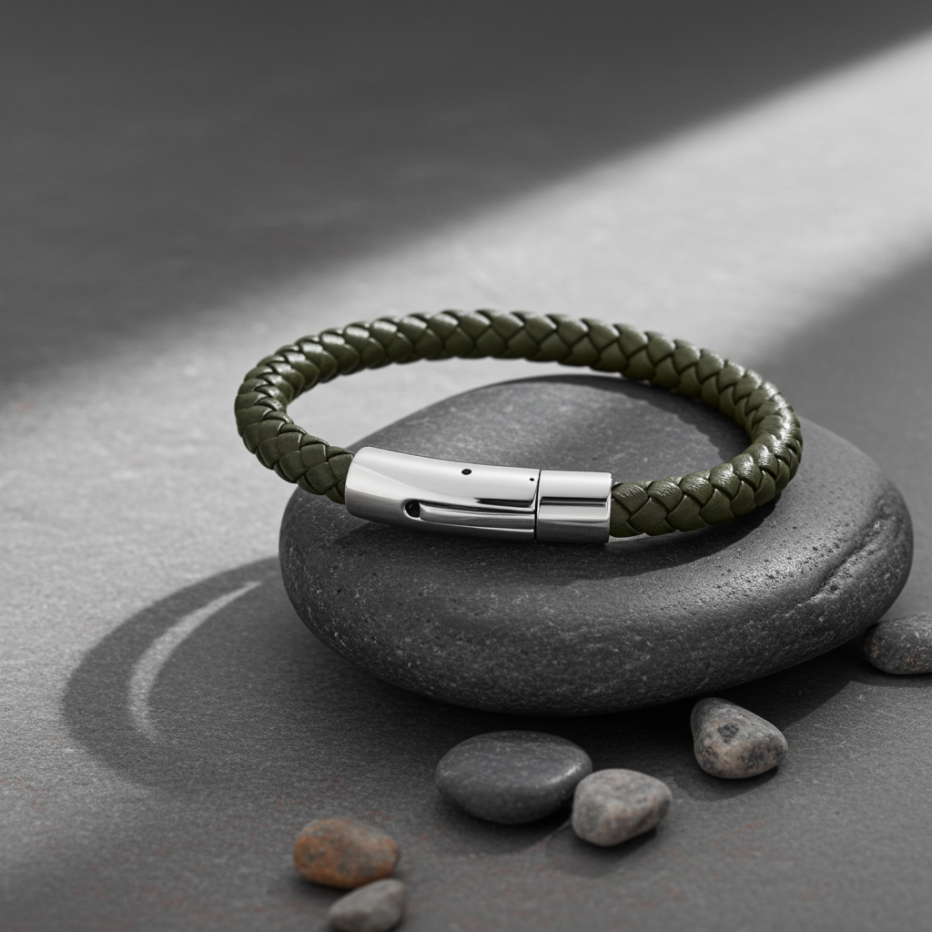 Flettet Læderarmbånd Grøn