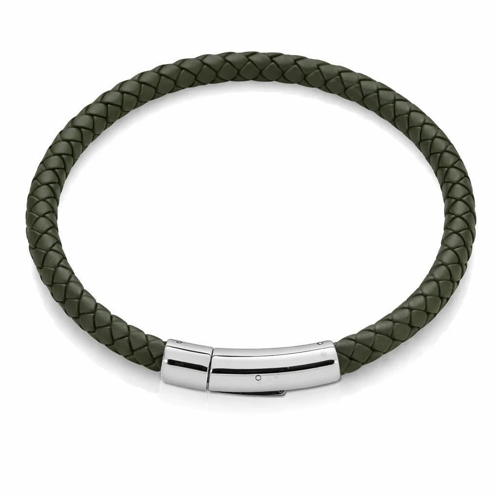 Flettet Læderarmbånd Grøn