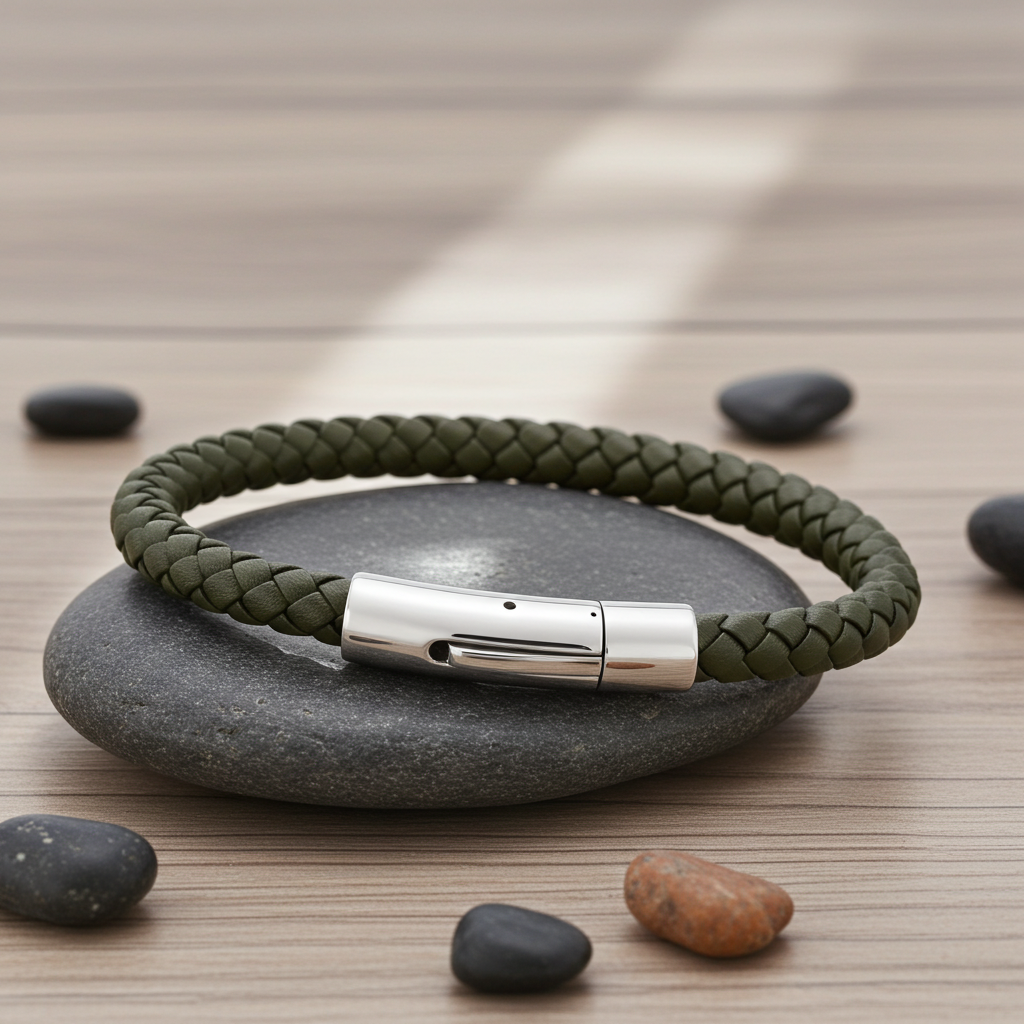 Flettet Læderarmbånd Grøn