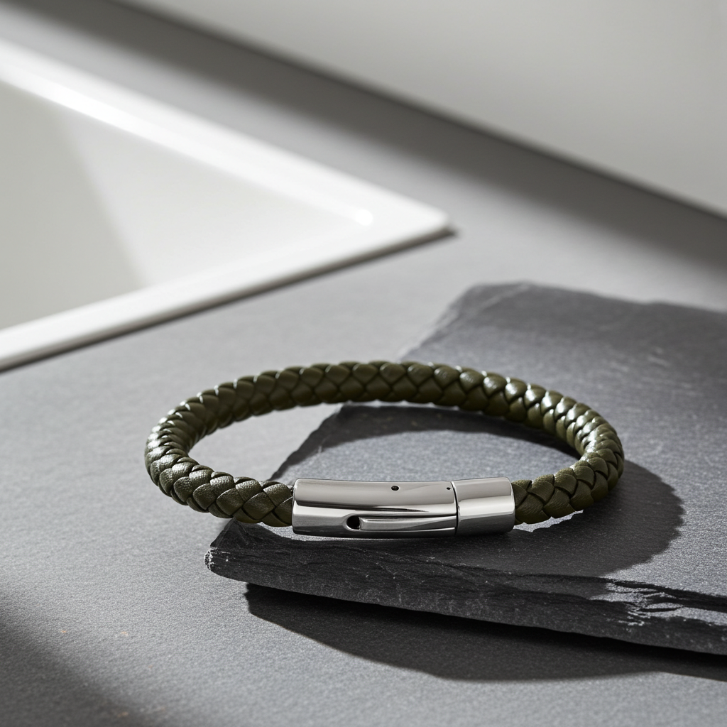 Flettet Læderarmbånd Grøn