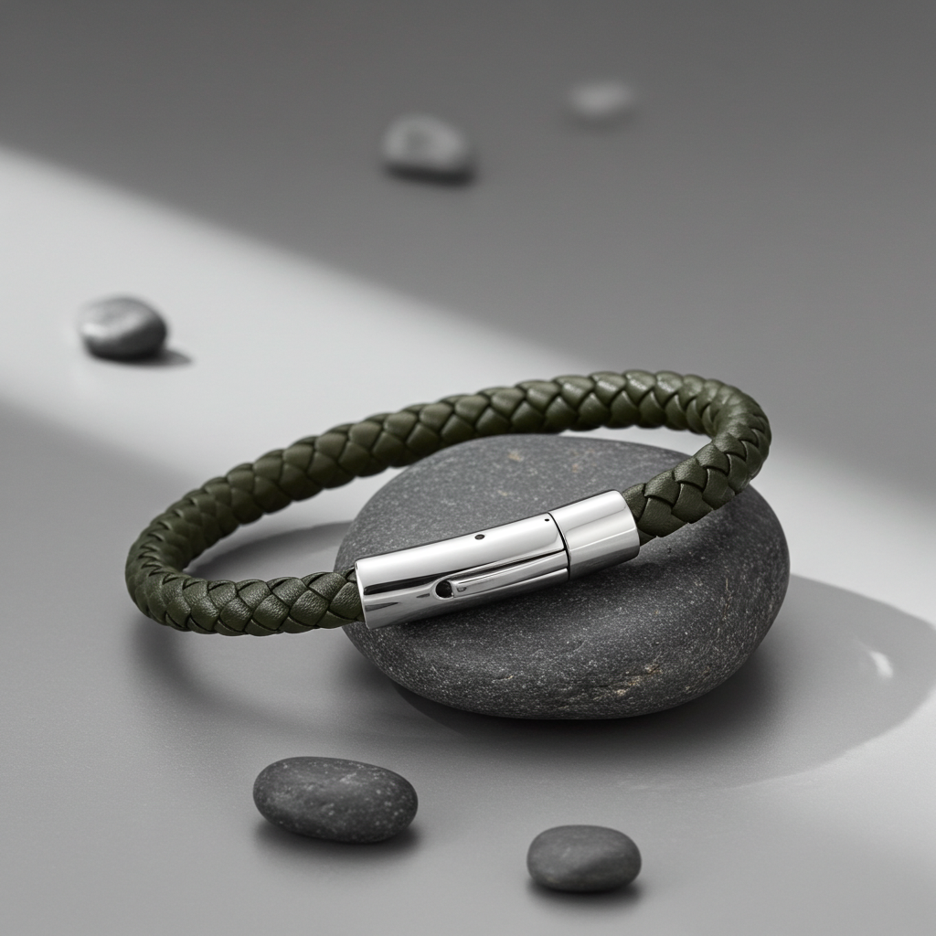 Flettet Læderarmbånd Grøn