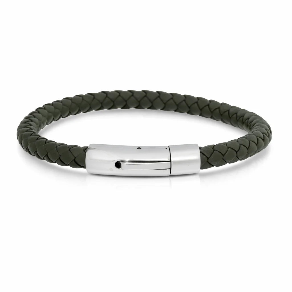 Flettet Læderarmbånd Grøn