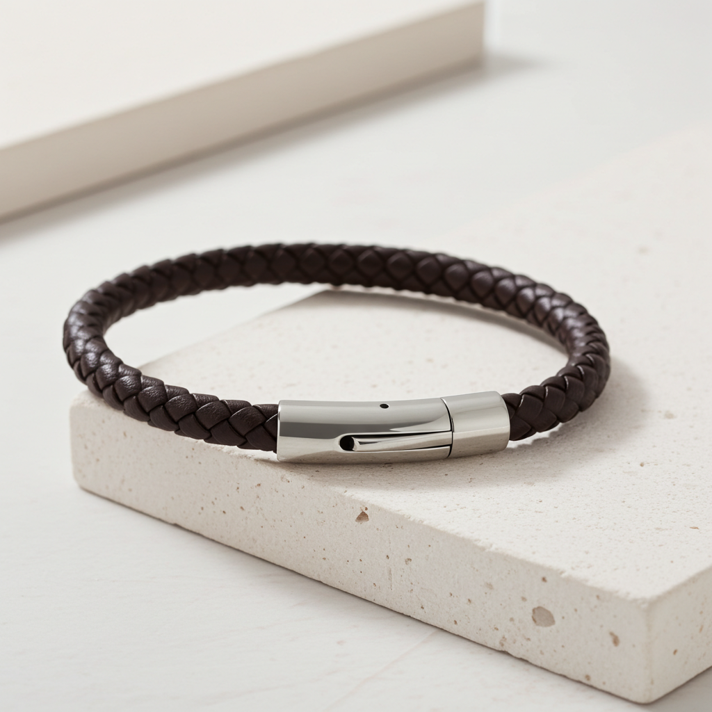 Flettet Læderarmbånd Brun