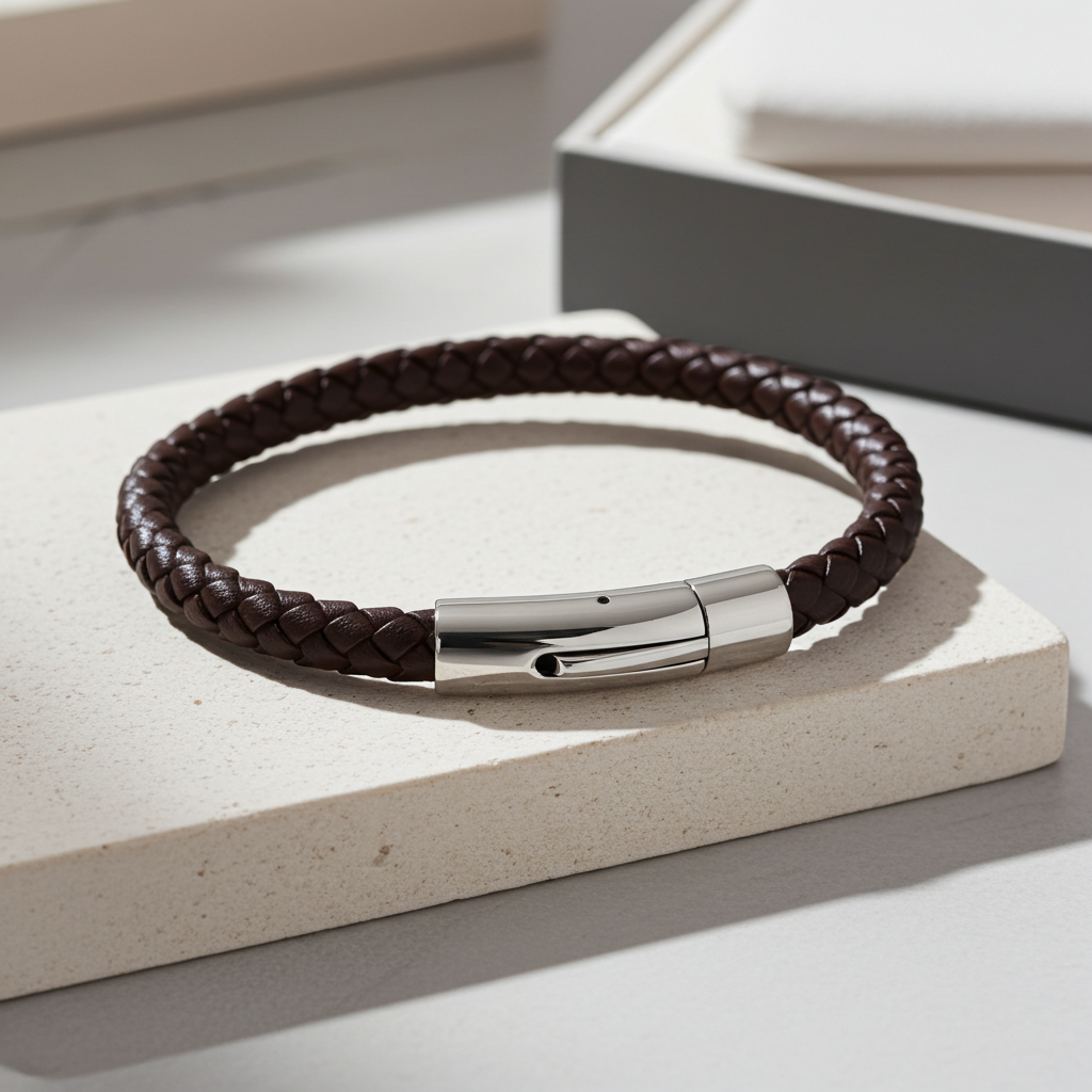 Flettet Læderarmbånd Brun