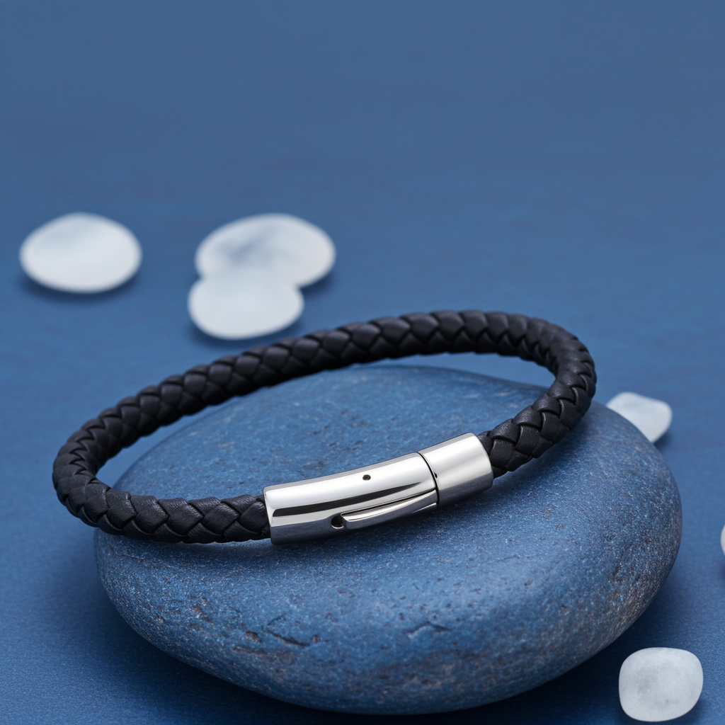 Flettet Læderarmbånd Blå