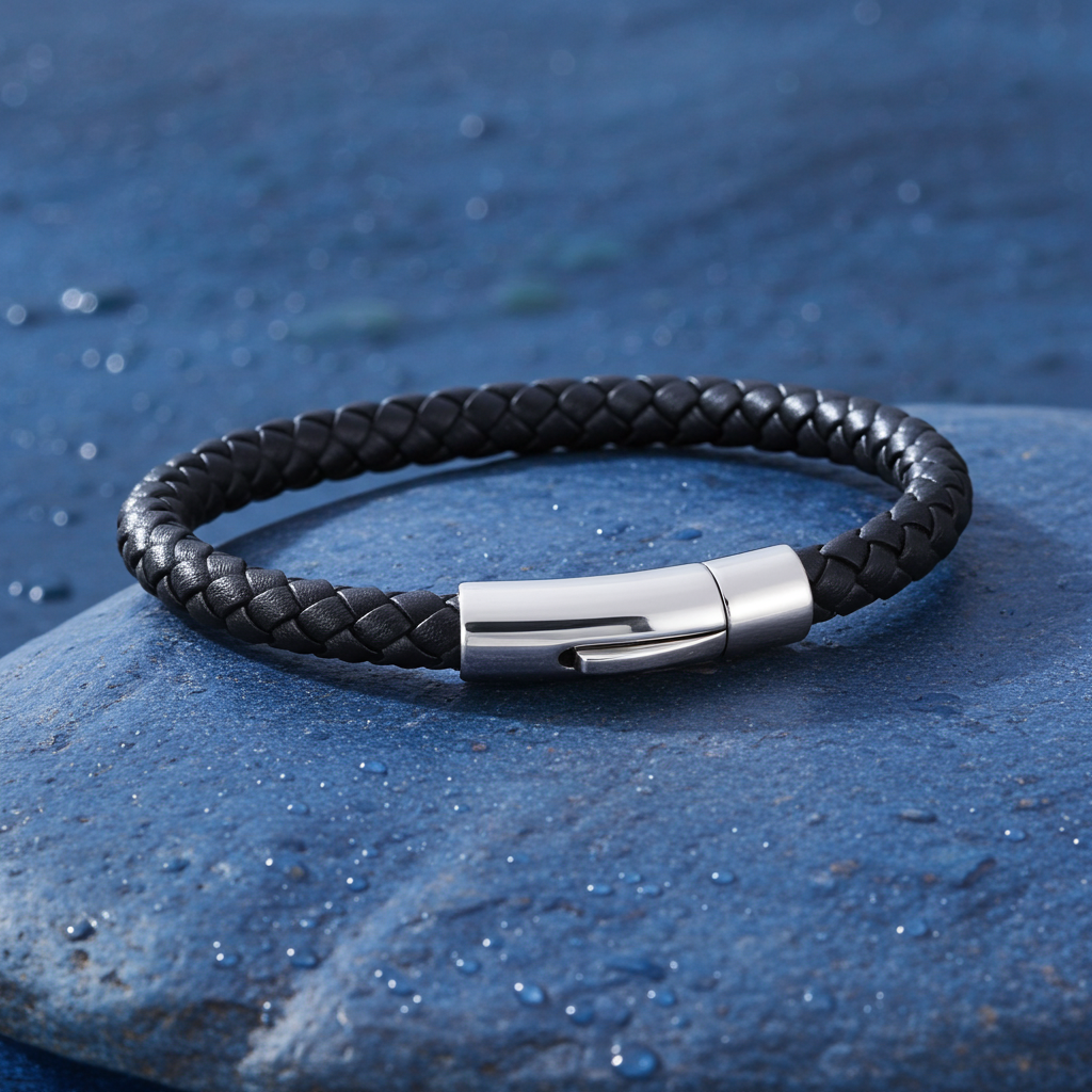 Flettet Læderarmbånd Blå