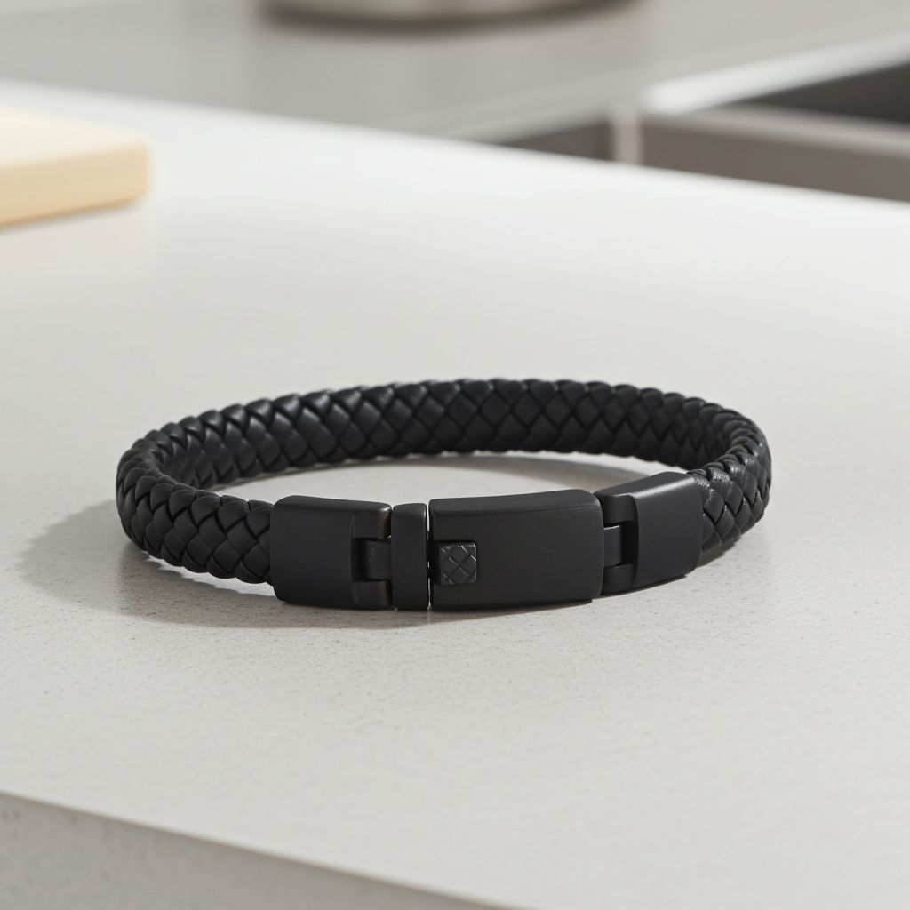 Flettet Læderarmbånd Sort