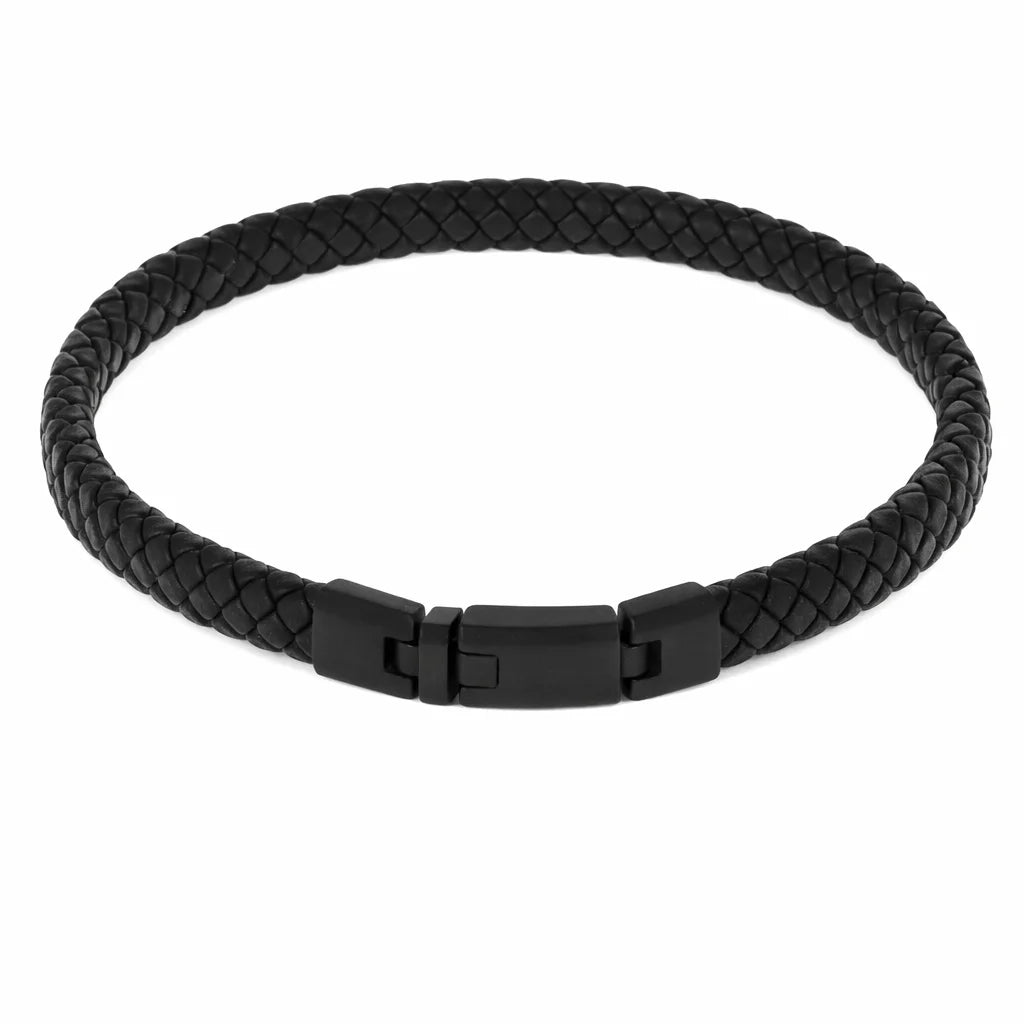 Flettet Læderarmbånd Sort