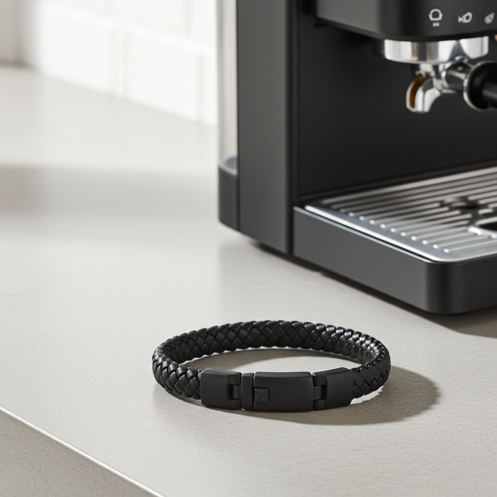 Flettet Læderarmbånd Sort