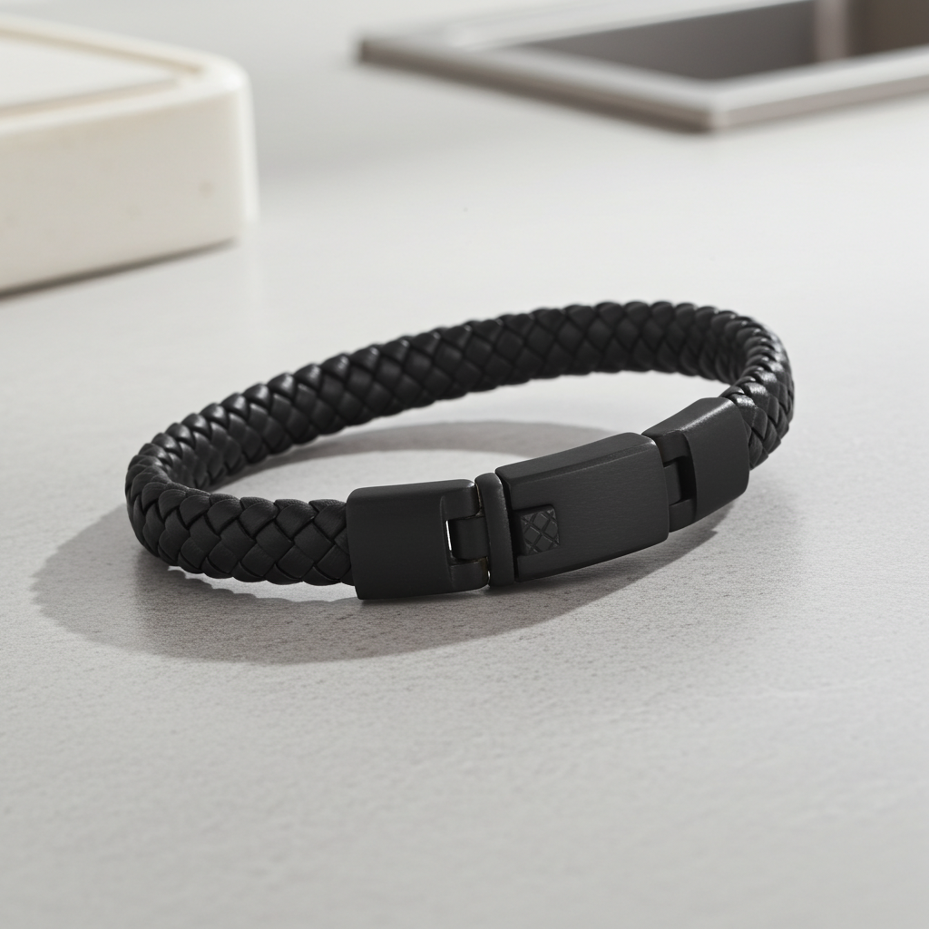 Flettet Læderarmbånd Sort