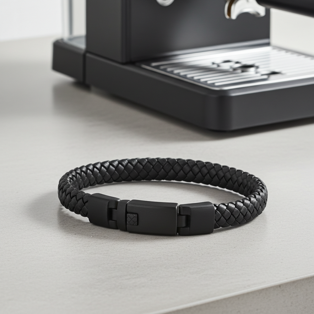 Flettet Læderarmbånd Sort