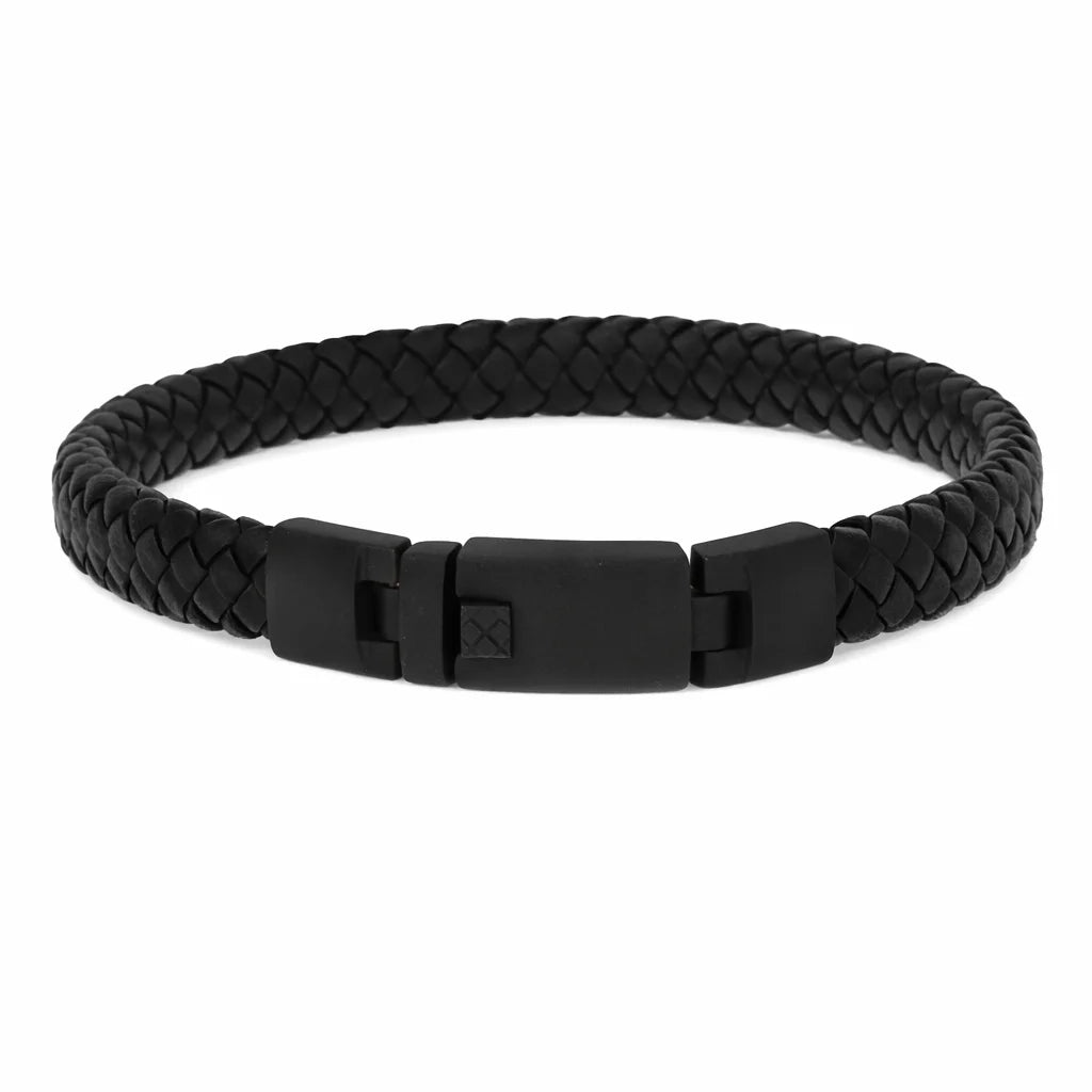 Flettet Læderarmbånd Sort