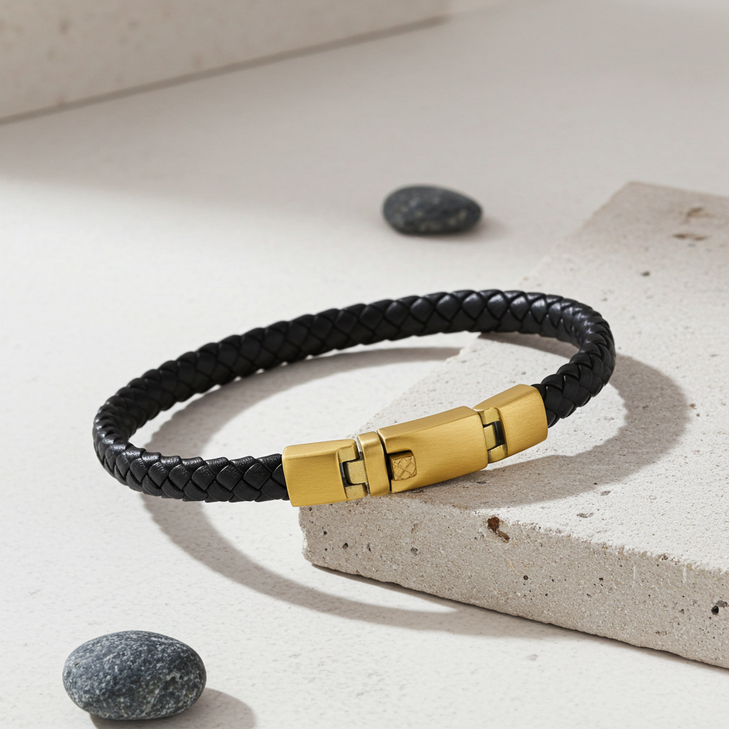 Flettet Læderarmbånd Sort