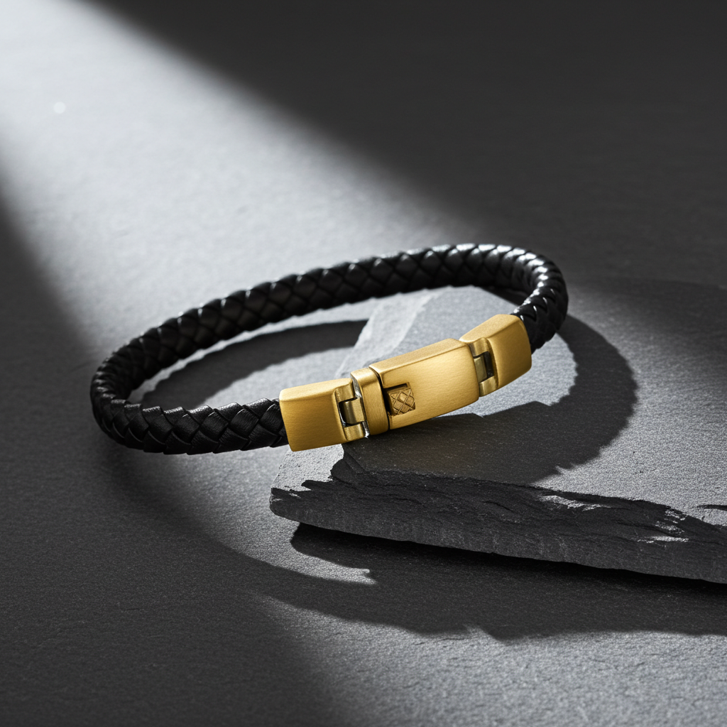 Flettet Læderarmbånd Sort