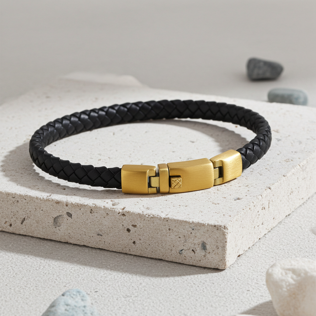 Flettet Læderarmbånd Sort