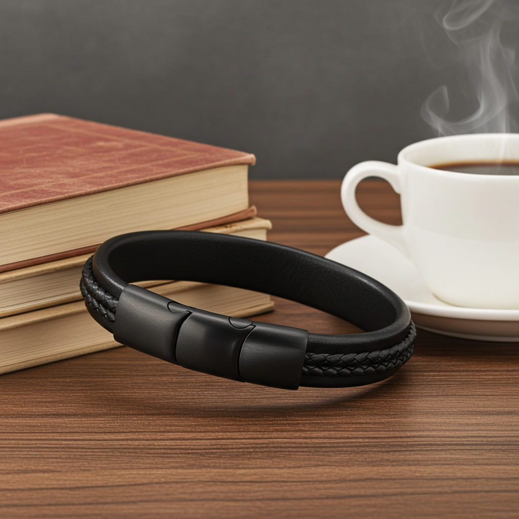 Flettet Læderarmbånd Sort Flet