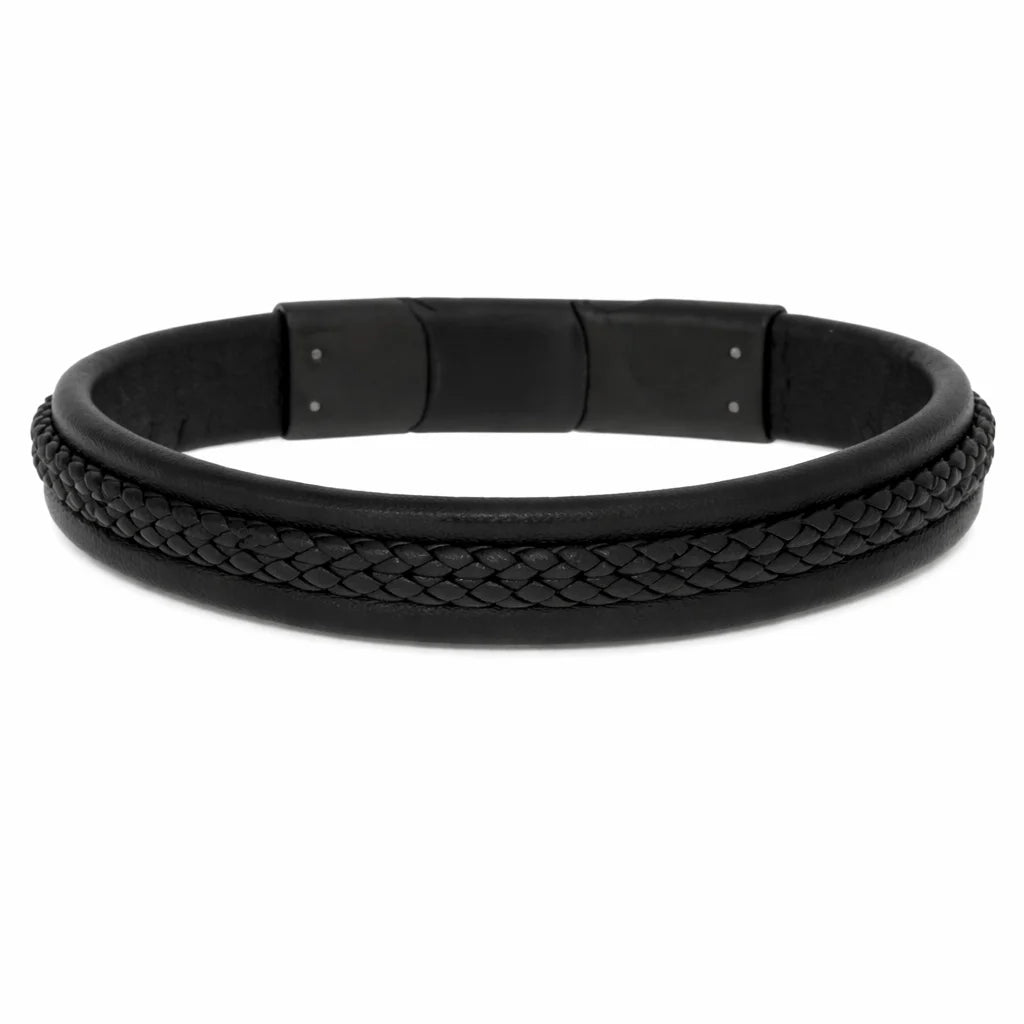 Flettet Læderarmbånd Sort Flet