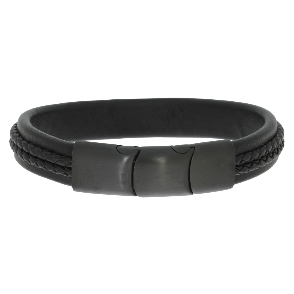 Flettet Læderarmbånd Sort