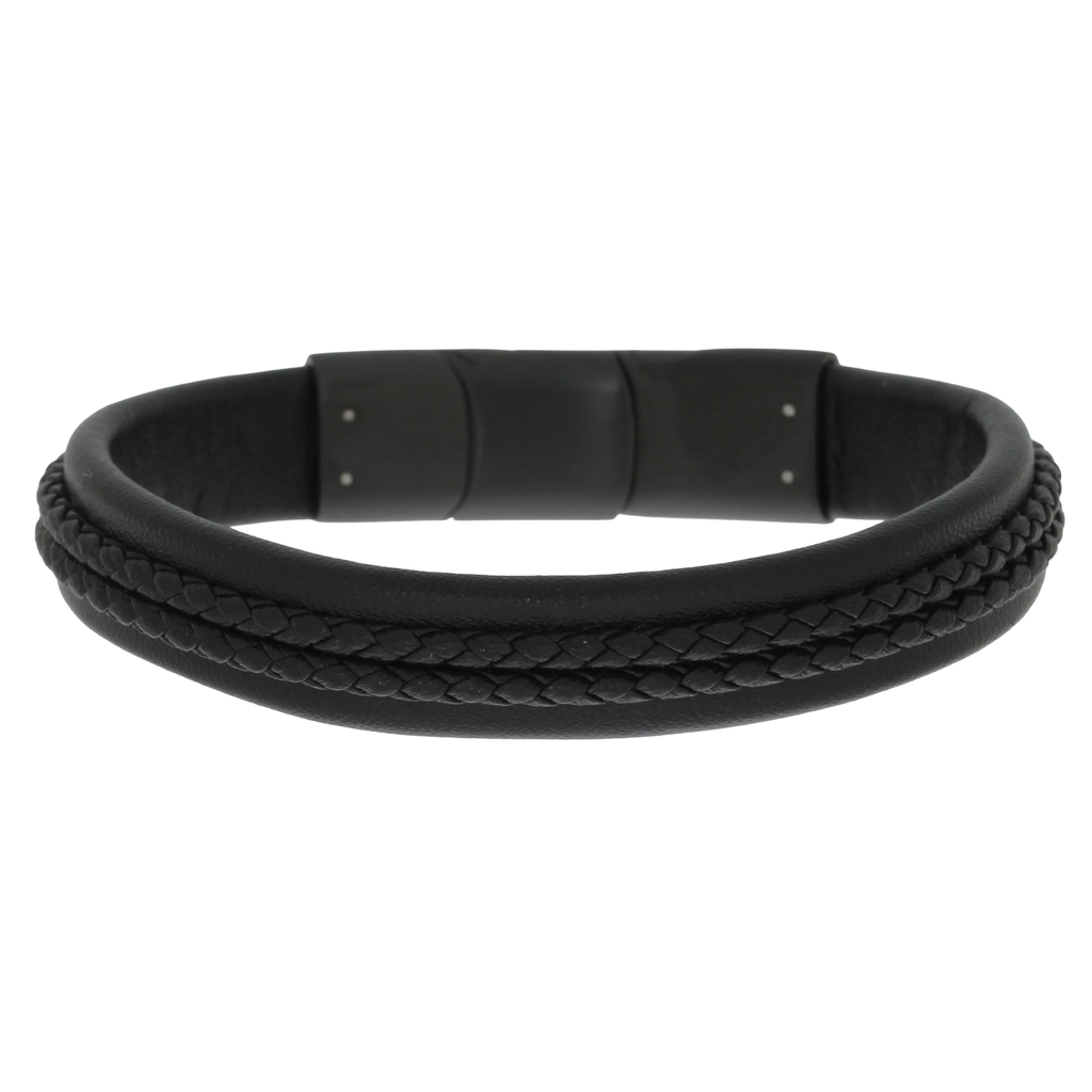 Flettet Læderarmbånd Sort
