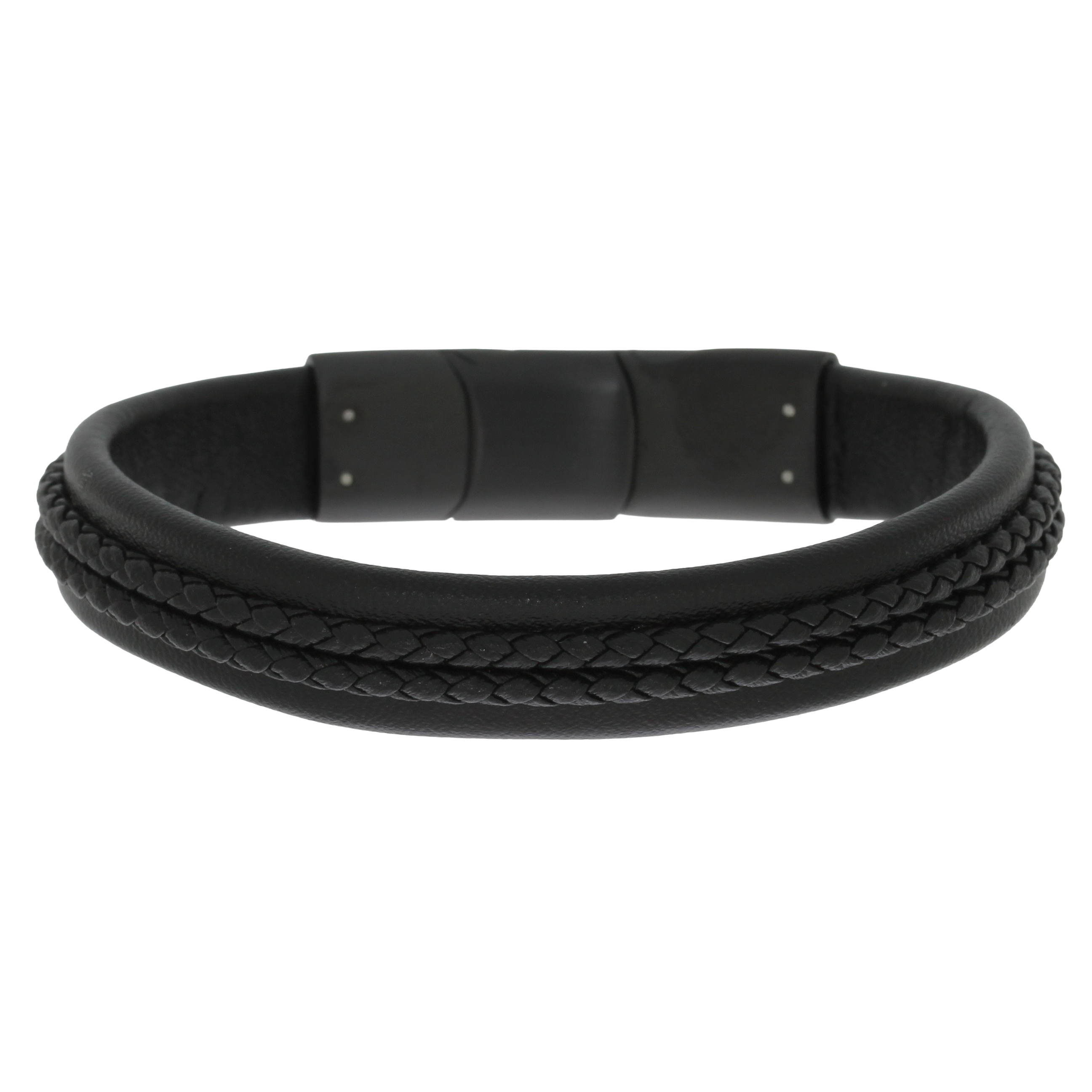 Flettet Læderarmbånd Sort