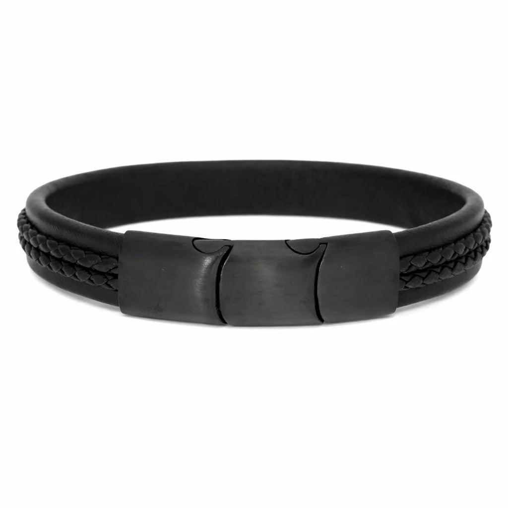 Flettet Læderarmbånd Sort Flet