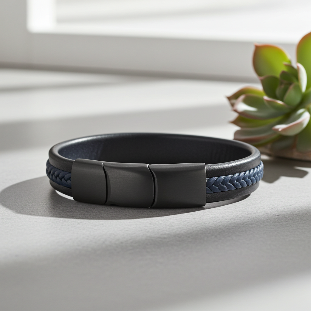 Flettet Læderarmbånd Blå Flet