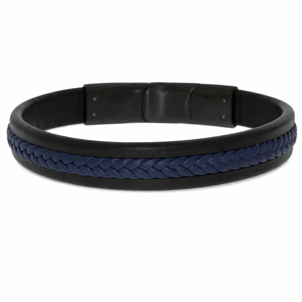 Flettet Læderarmbånd Blå Flet