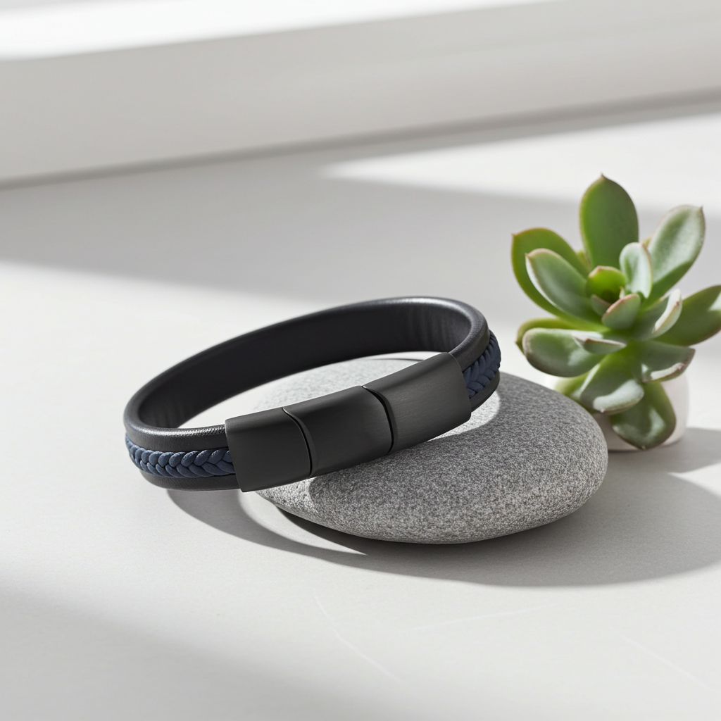 Flettet Læderarmbånd Blå Flet