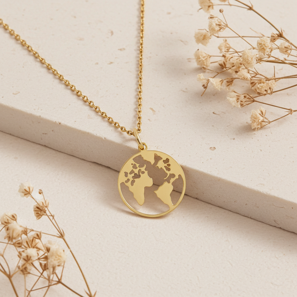 9 Karat Verdenskort Vedhæng