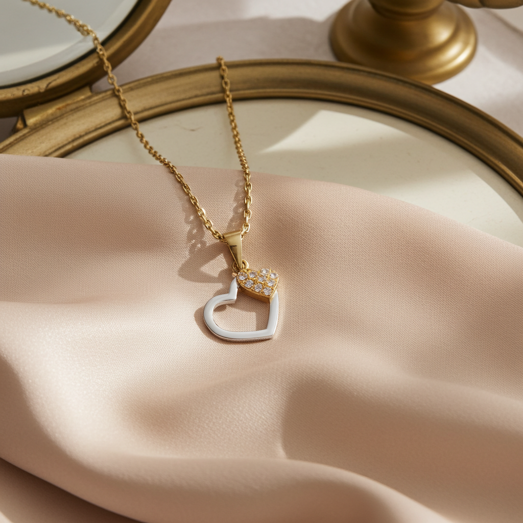 9 Karat To-farvet Hjerte Vedhæng