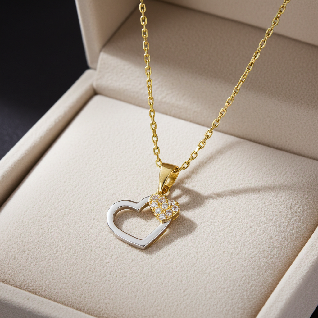 9 Karat To-farvet Hjerte Vedhæng