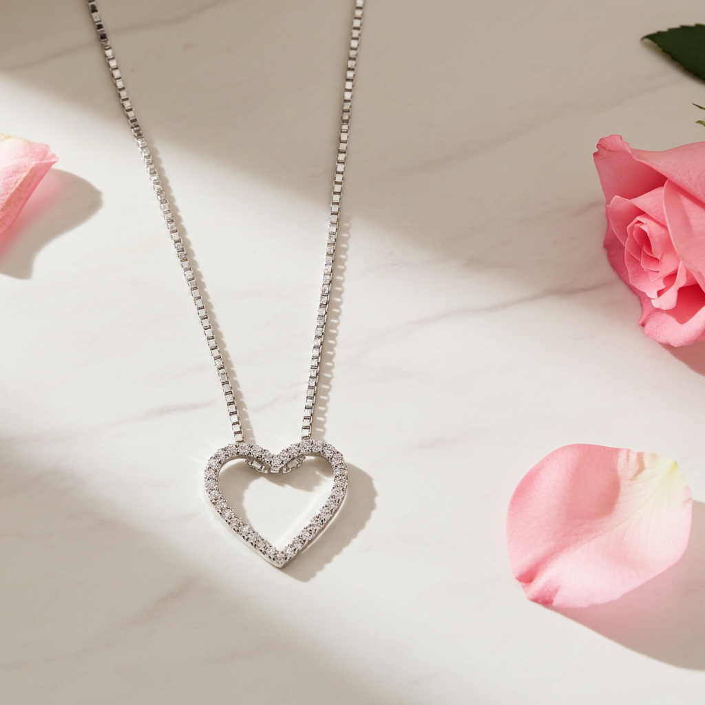 9 Karat Hvidgulds Brillant Hjerte Vedhæng