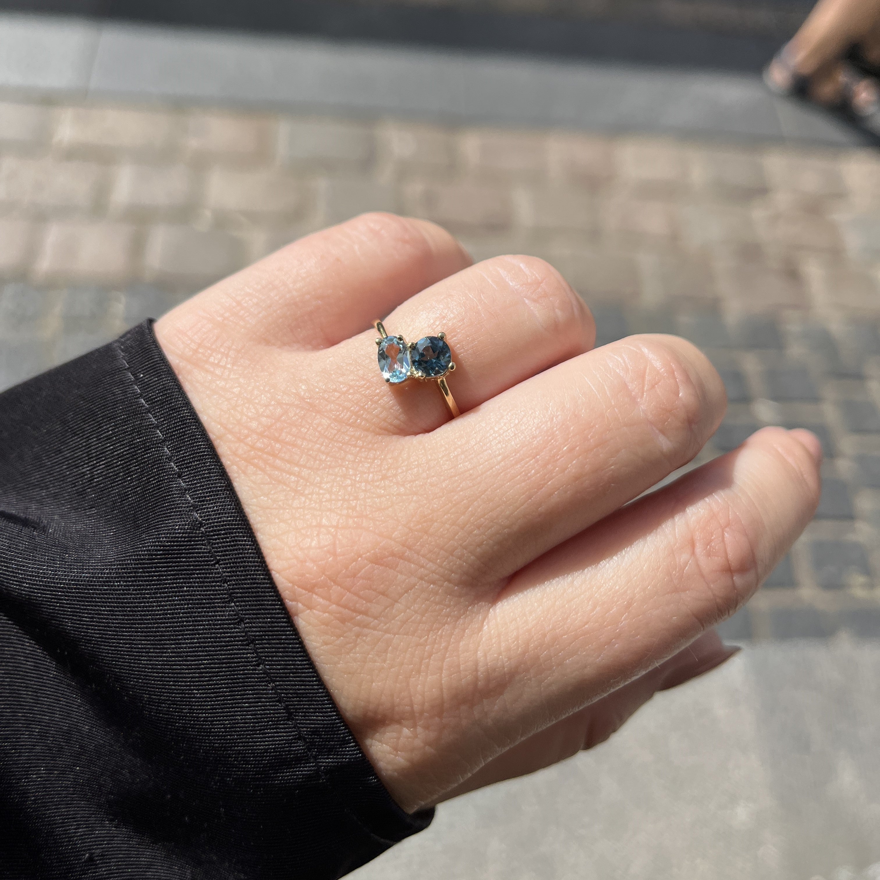 8 Karat Topas Og Akvamarin Ring