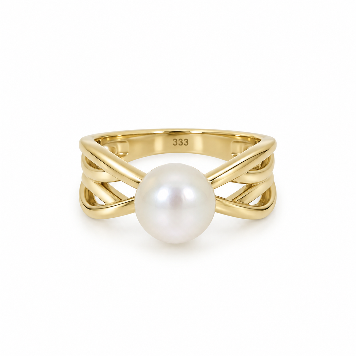 8 karat guldring med elegant ferskvandsperle