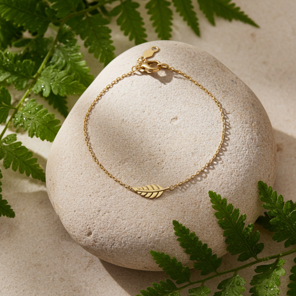 9 karat guldarmbånd med fjervedhæng