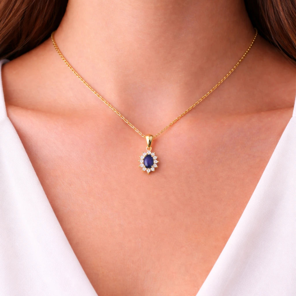 14 Karat Diamant og Safir Roset Vedhæng
