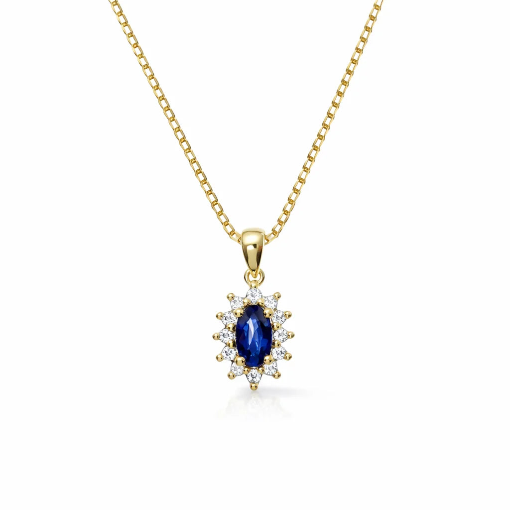 14 Karat Diamant og Safir Roset Vedhæng