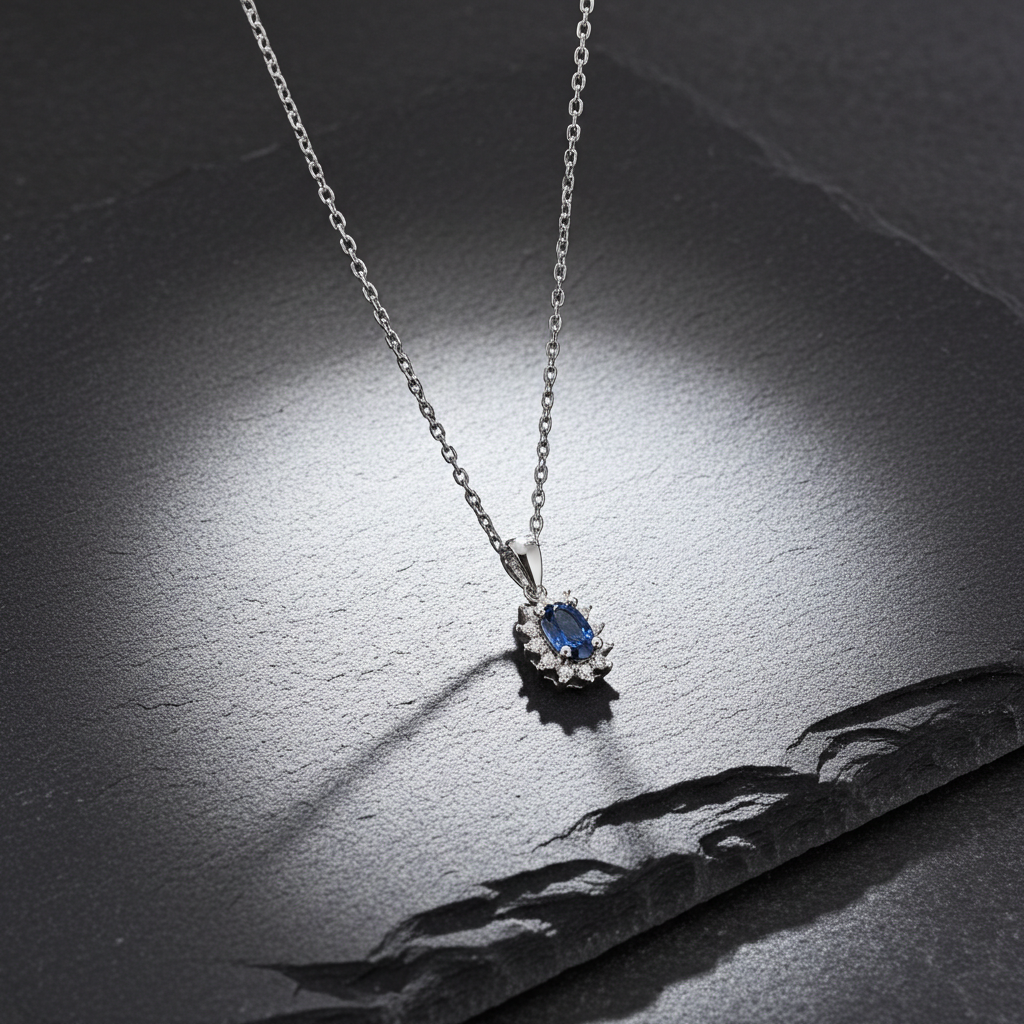 14 Karat Hvidguld Safir Roset Vedhæng