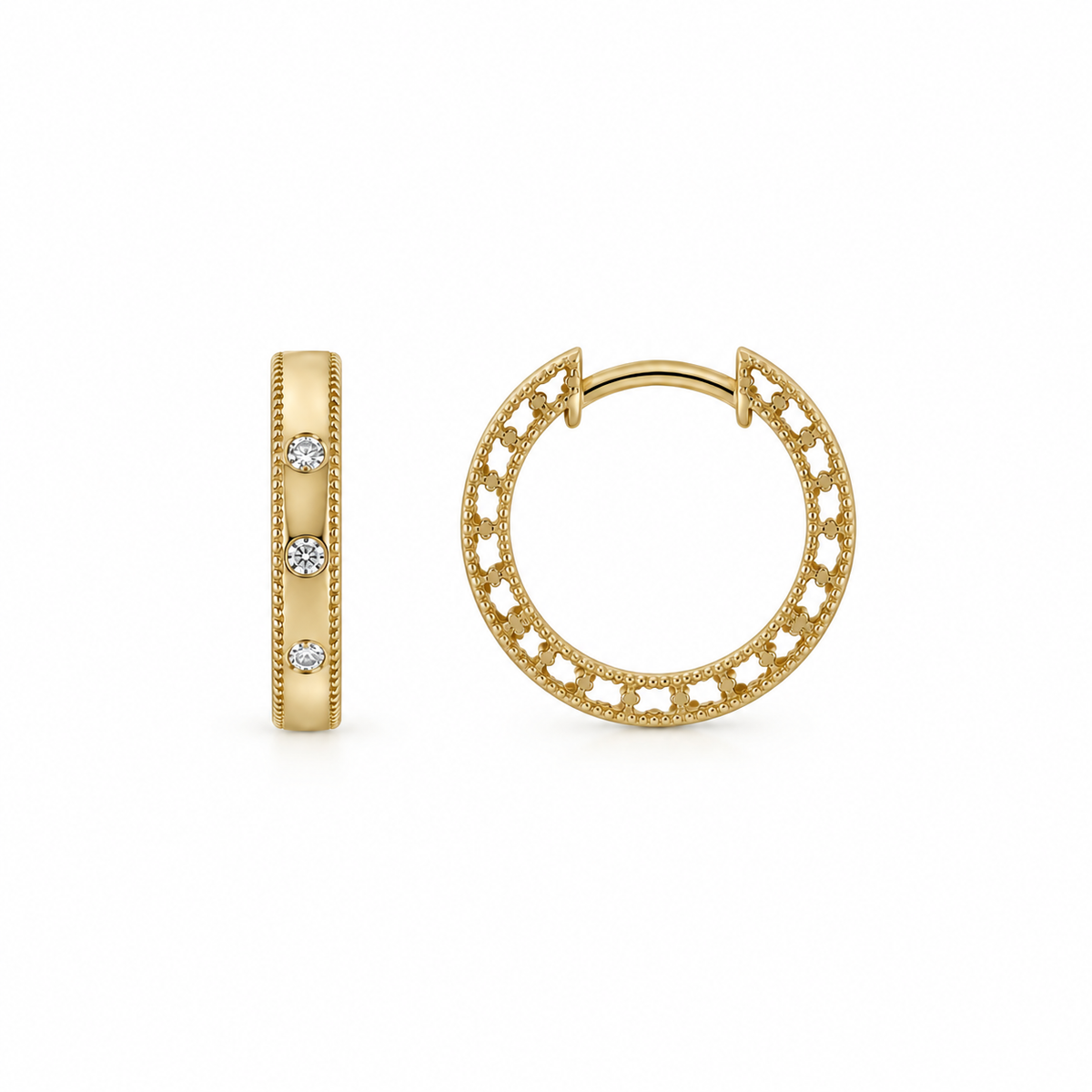 14 karat creoler med brillanter og fine detaljer