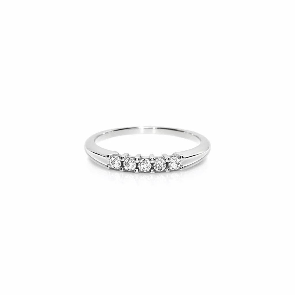 14 Karat Hvidguld 5 sten Række Ring
