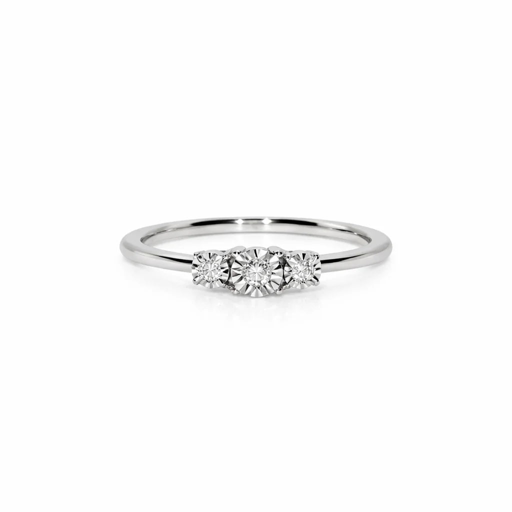 14 Karat Hvidguld Tre-stens Ring