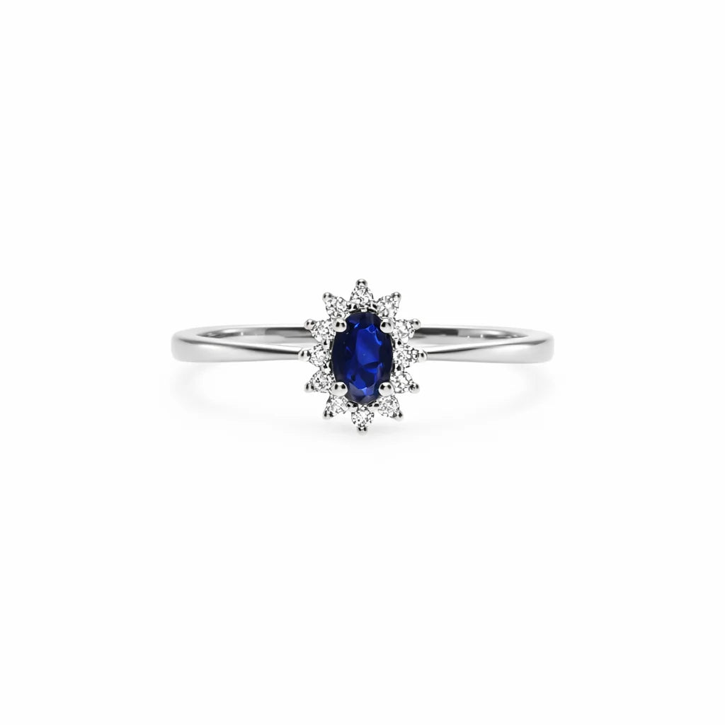 14 Karat Hvidguld Safir Roset Ring