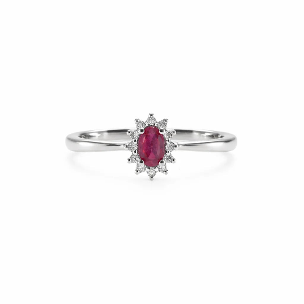 14 Karat Hvidguld Rubin Roset Ring
