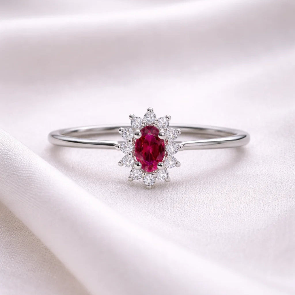 14 Karat Hvidguld Rubin Roset Ring